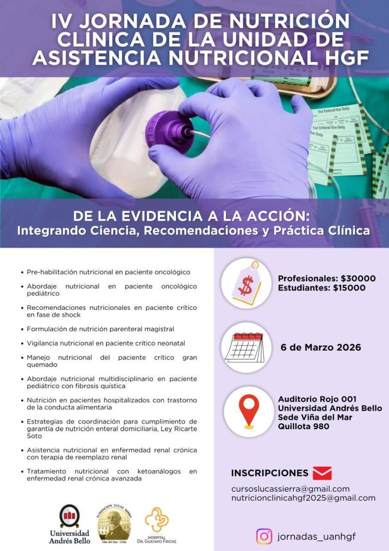 IV Jornada de Nutrición Clínica, Universidad Andrés Bello, Fundación Lucas Sierra y Hospital Dr. Gustavo Fricke